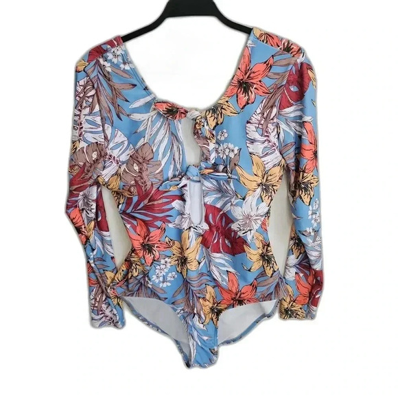 Shein Blue Floral one Piece Swimsuit - Picture 3 of 6